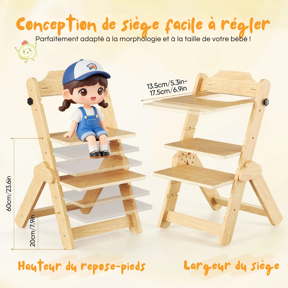 Chaise Haute Bébé en Bois Réglable
