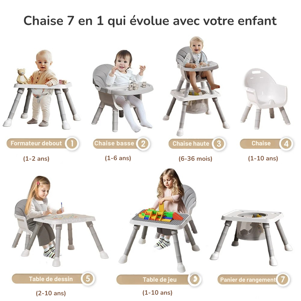 Chaise Haute Bébé 7-en-1 Multifonction