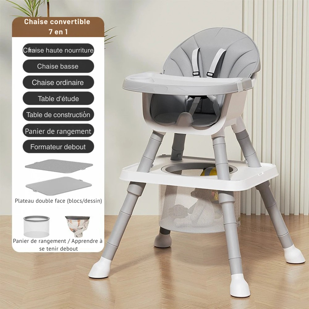 Chaise Haute Bébé 7-en-1 Multifonction