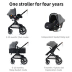Poussette bébé 3 en 1 multifonctionnelle, peut s'asseoir inclinable, légère et pliable, poussette haute paysage, landau bébé.