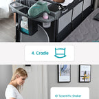 PANGDUBE 4-in-1 Baby Crib Multifunctional Convertible Bed with Rocker & Baby Playpen Newborn Changing Table Foldable Travel Cot