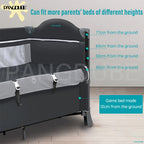 PANGDUBE 4-in-1 Baby Crib Multifunctional Convertible Bed with Rocker & Baby Playpen Newborn Changing Table Foldable Travel Cot