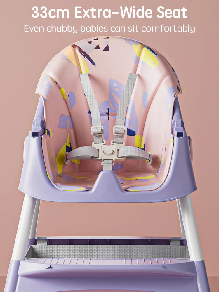 PANGDUBE Baby Seat Toddler Eating Chair Baby High Chair for Dinner Baby Feeding Chair with 4 Wheels, Bib, Bowl&spoon, Reclining