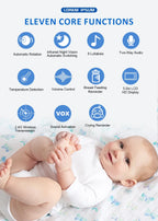 Moniteur vidéo bébé de 5,0 pouces avec caméra panoramique et inclinable, audio bidirectionnel sans fil, vision nocturne, sécurité, baby-sitter, VOX, réveil, charge USB.