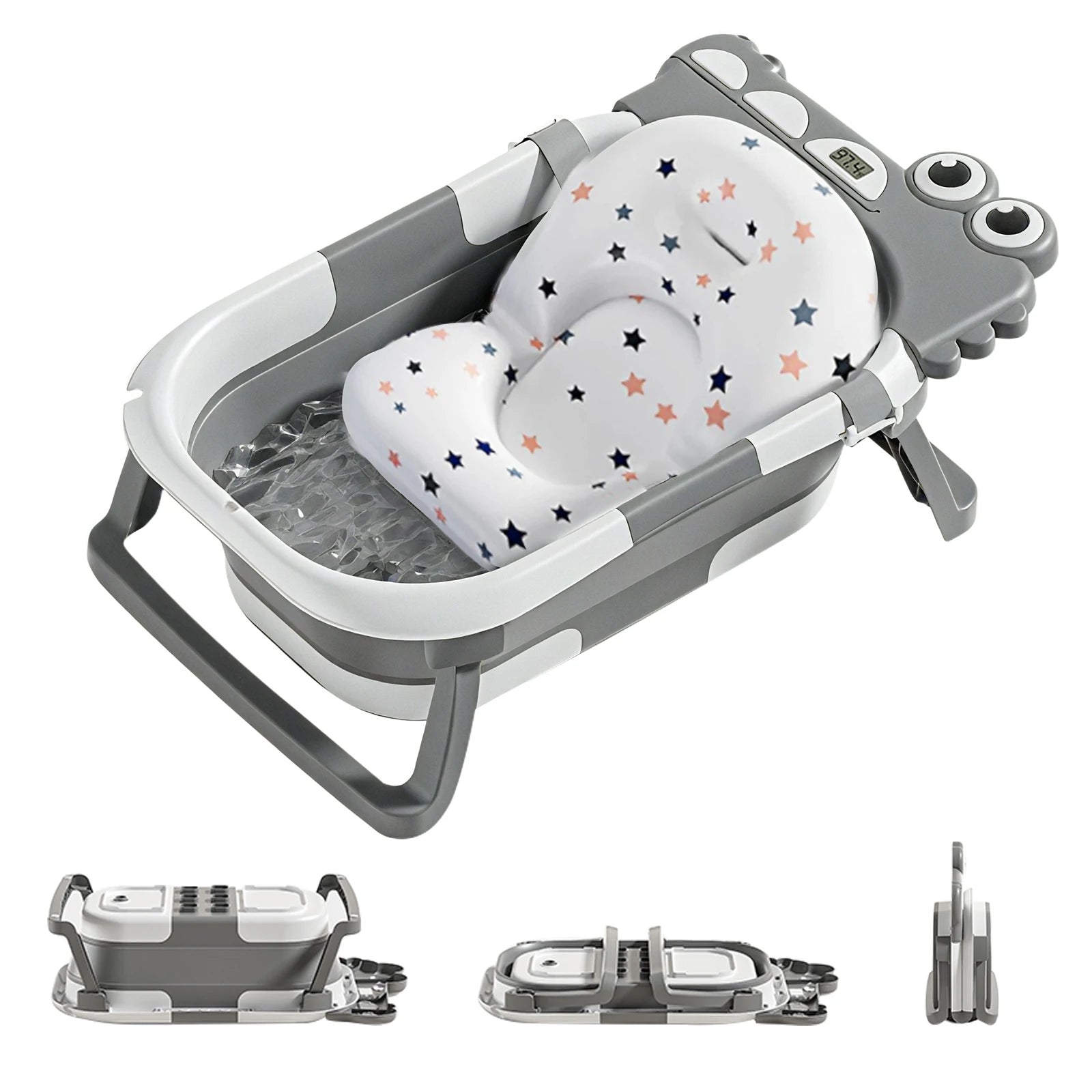 Foldable Baby Bath with Baby Bath Cushion and Built-In Thermometer – Children's Bath with Baby bath mat