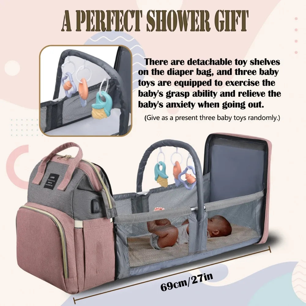 Sac à Dos de Maternité 2 en 1 – Lit Bébé Pliable & Sac de Voyage Grande Capacité