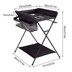 Table à langer pliable avec étagères de rangement Coussin avec échelle de hauteur Grande table à langer 80 x 63 cm