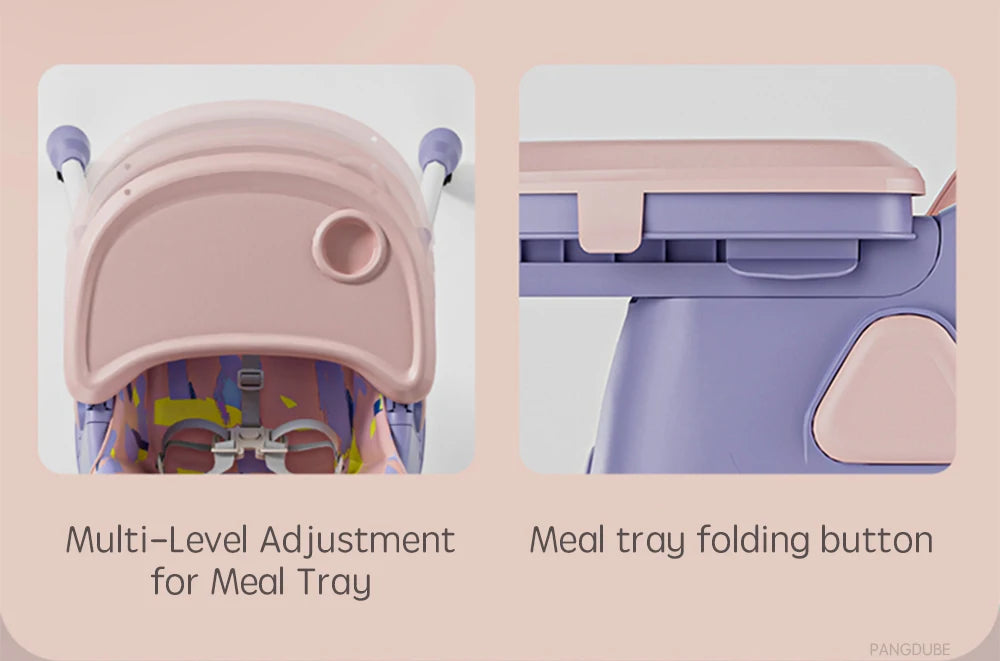 PANGDUBE Baby Seat Toddler Eating Chair Baby High Chair for Dinner Baby Feeding Chair with 4 Wheels, Bib, Bowl&spoon, Reclining