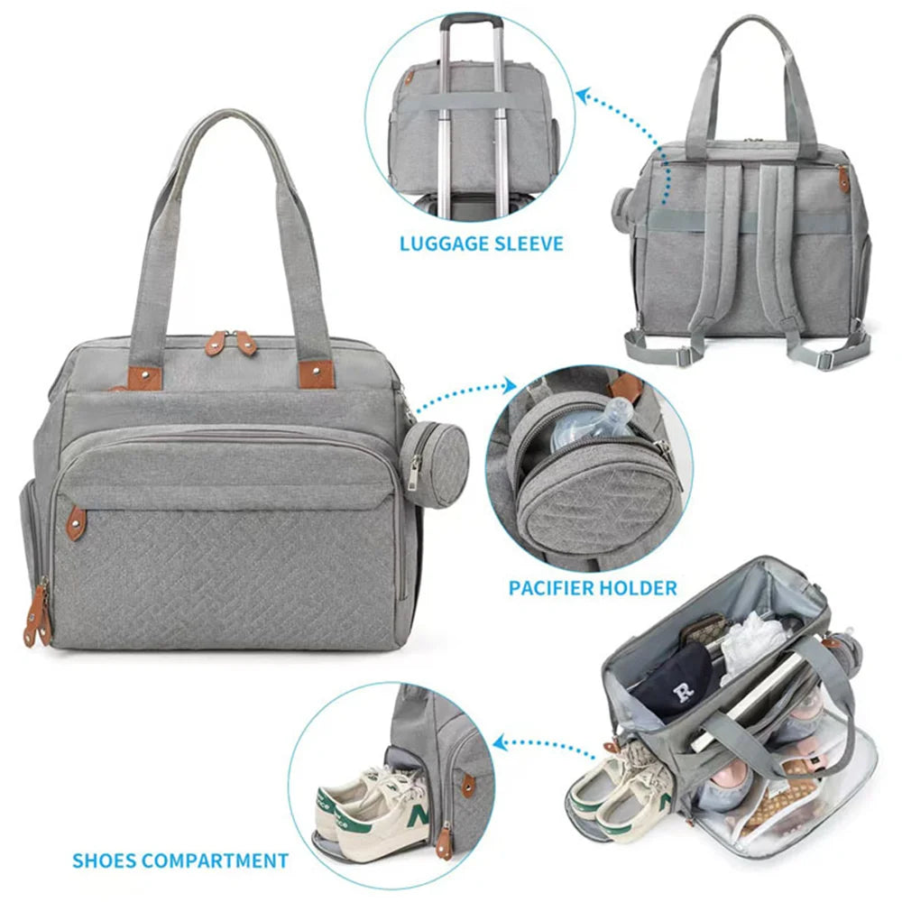 PANGDUBE Large Size Mom Dad Backpack Baby Diaper Bags with Pacifier Bag Nappy Bag for Baby Things Maternity Backpack for Mommy