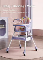 PANGDUBE Baby Seat Toddler Eating Chair Baby High Chair for Dinner Baby Feeding Chair with 4 Wheels, Bib, Bowl&spoon, Reclining
