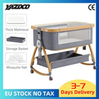 Baby Crib 3 in 1 Bedside Crib Baby Playpen Adjustable Height Rotatable Wheels Cozy Mattress Mosquito for Newborn Baby Infants