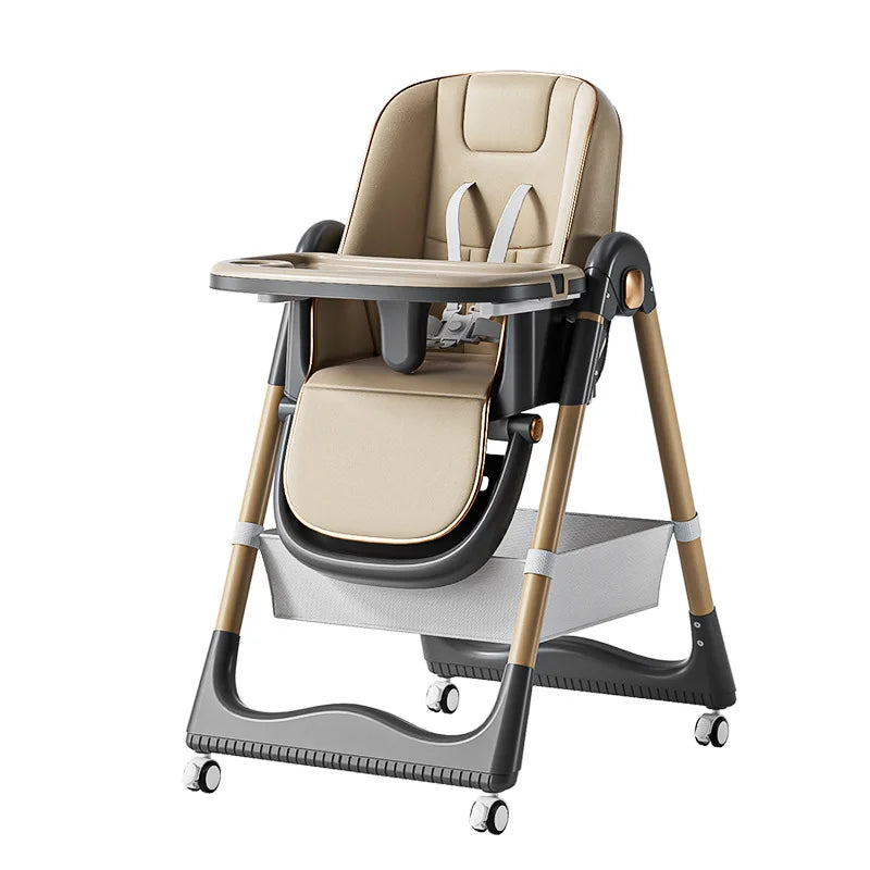 PANGDUBE Baby High Chair Adjustable Height Foldable Dining Chair W/Wheels & Tray Foldable Reclining Kid Feeding Seat For Dinner