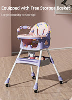 PANGDUBE Baby Seat Toddler Eating Chair Baby High Chair for Dinner Baby Feeding Chair with 4 Wheels, Bib, Bowl&spoon, Reclining