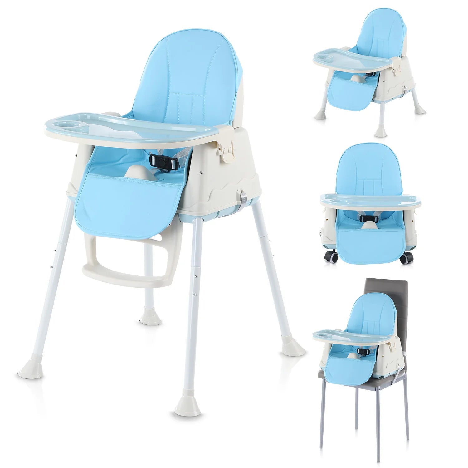 Baby chair high chair 4-in-1, height adjustable children high chair station wagon high chair with removable tray, non-slip chair leg caps