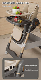 PANGDUBE Baby High Chair Adjustable Height Foldable Dining Chair W/Wheels & Tray Foldable Reclining Kid Feeding Seat For Dinner