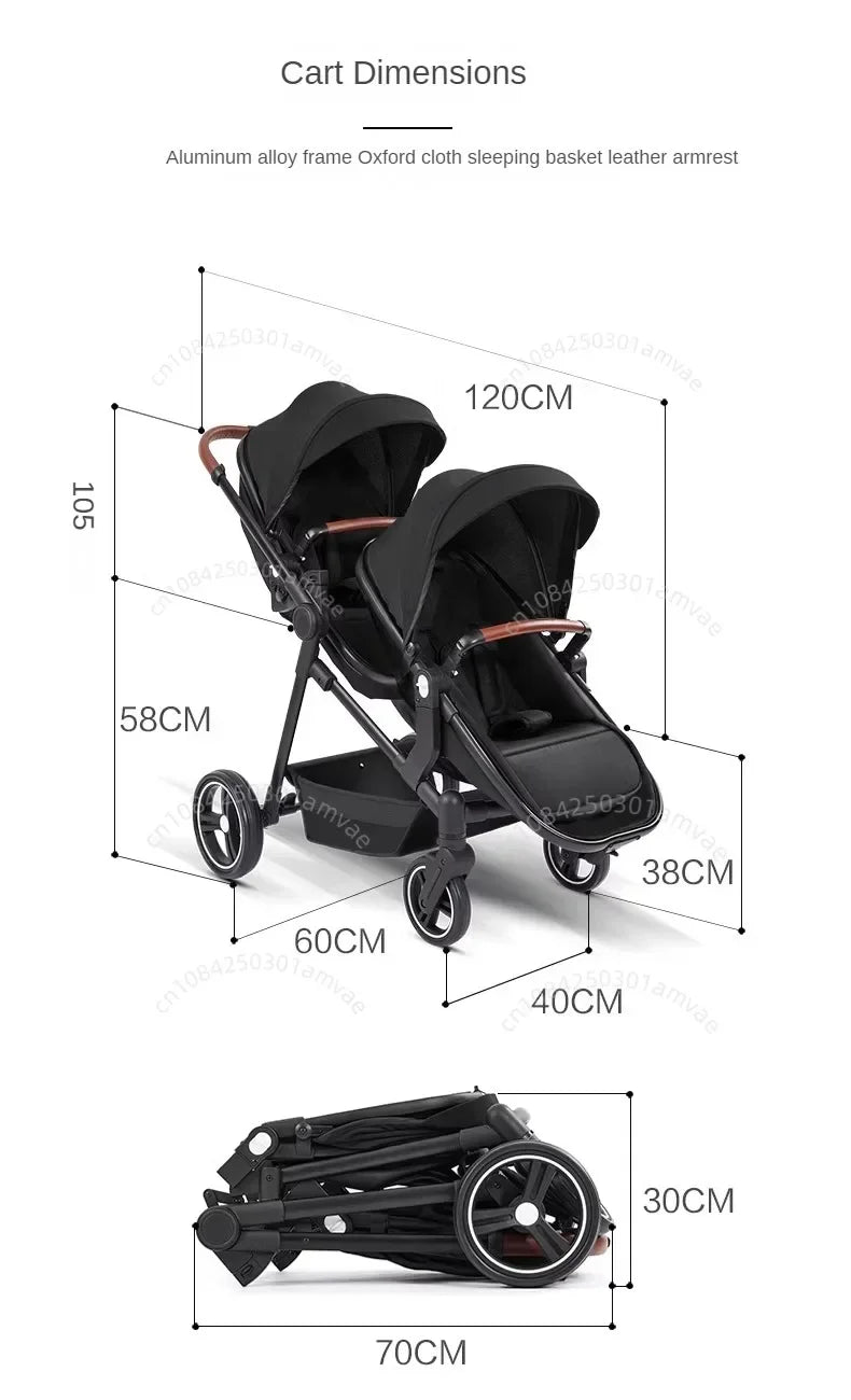 Poussette Double Légère 2-en-1 Pliable