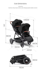 Poussette Double Légère 2-en-1 Pliable