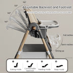 PANGDUBE Baby High Chair Adjustable Height Foldable Dining Chair W/Wheels & Tray Foldable Reclining Kid Feeding Seat For Dinner