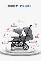 Poussette Double Jumeaux 2-en-1 Pliable