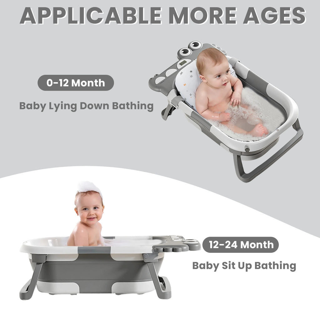 Foldable Baby Bath with Baby Bath Cushion and Built-In Thermometer – Children's Bath with Baby bath mat