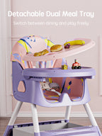 PANGDUBE Baby Seat Toddler Eating Chair Baby High Chair for Dinner Baby Feeding Chair with 4 Wheels, Bib, Bowl&spoon, Reclining