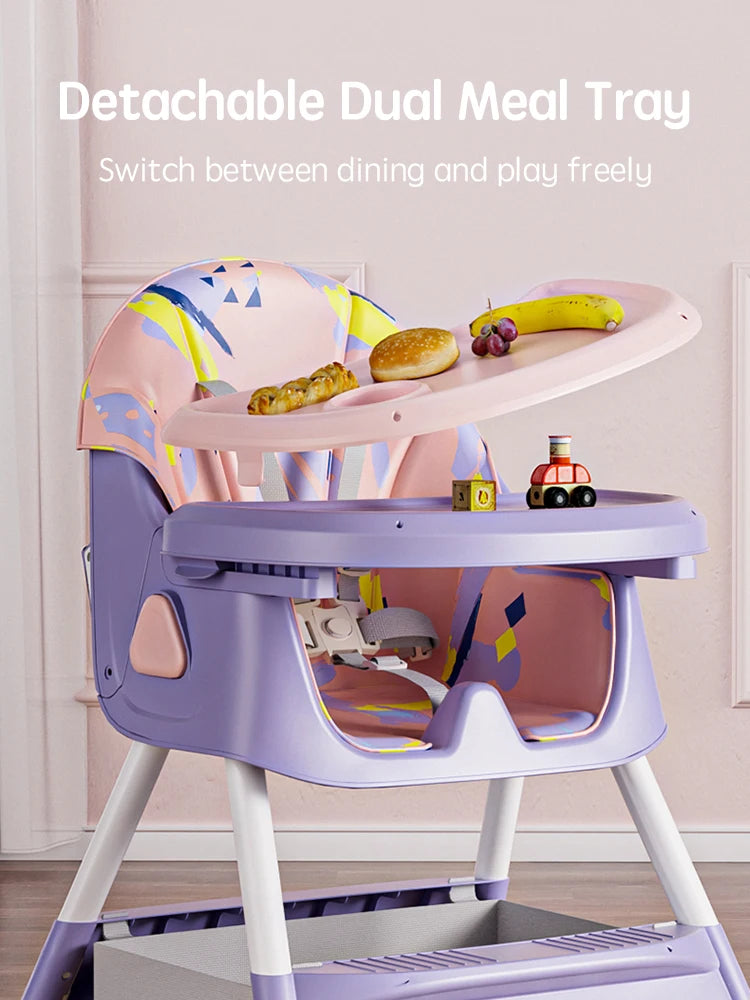 PANGDUBE Baby Seat Toddler Eating Chair Baby High Chair for Dinner Baby Feeding Chair with 4 Wheels, Bib, Bowl&spoon, Reclining