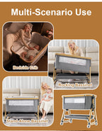 Baby Crib 3 in 1 Bedside Crib Baby Playpen Adjustable Height Rotatable Wheels Cozy Mattress Mosquito for Newborn Baby Infants