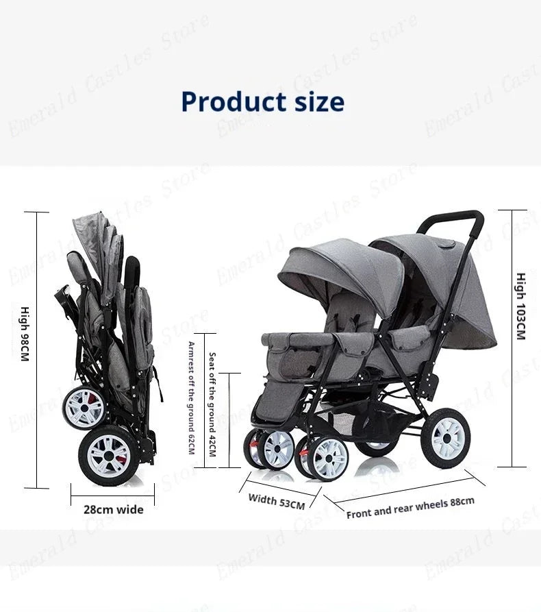 Poussette Double Jumeaux 2-en-1 Pliable