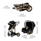 Poussette 3 en 1 Système de voyage Landaus pour nouveau-nés Siège-auto Poussette Paysage élevé Poussette bébé légère