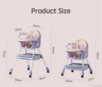 PANGDUBE Baby Seat Toddler Eating Chair Baby High Chair for Dinner Baby Feeding Chair with 4 Wheels, Bib, Bowl&spoon, Reclining