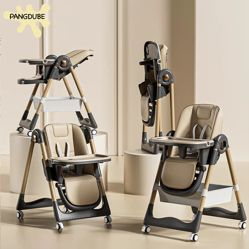 PANGDUBE Baby High Chair Adjustable Height Foldable Dining Chair W/Wheels & Tray Foldable Reclining Kid Feeding Seat For Dinner