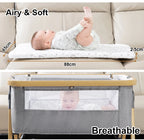 Baby Crib 3 in 1 Bedside Crib Baby Playpen Adjustable Height Rotatable Wheels Cozy Mattress Mosquito for Newborn Baby Infants