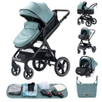 Poussette bébé 3 en 1 multifonctionnelle, peut s'asseoir inclinable, légère et pliable, poussette haute paysage, landau bébé.