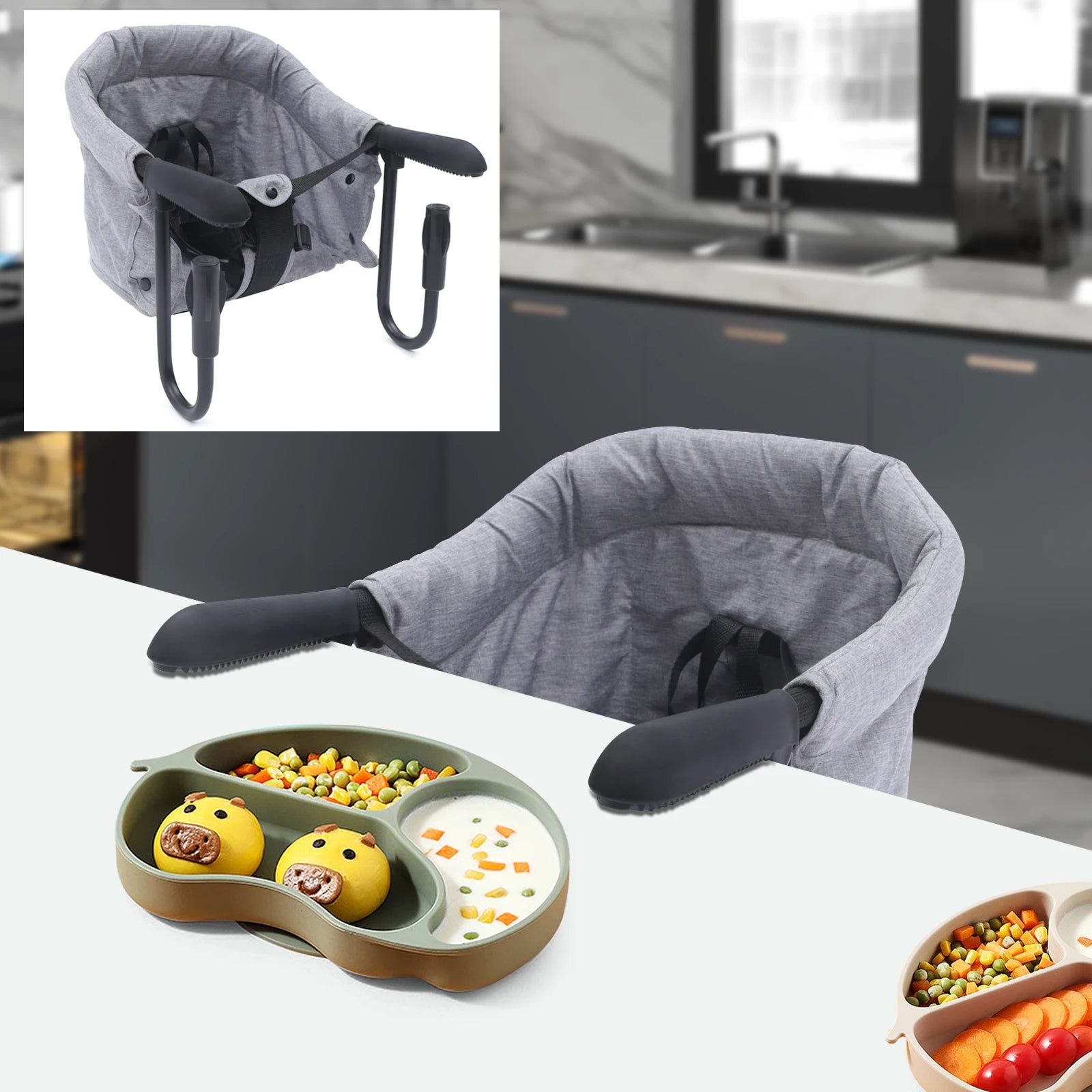 Clip On High Chair Fold-flat Storage Portable Feeding Seat High Load Design Attach To Fast Table Chair For 0-24 Months At Home