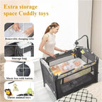 4 in 1 Portable Baby Crib Nursery Center Foldable Travel Playard with Bassinet Mattress Toys Changing Table for Newborn Infant
