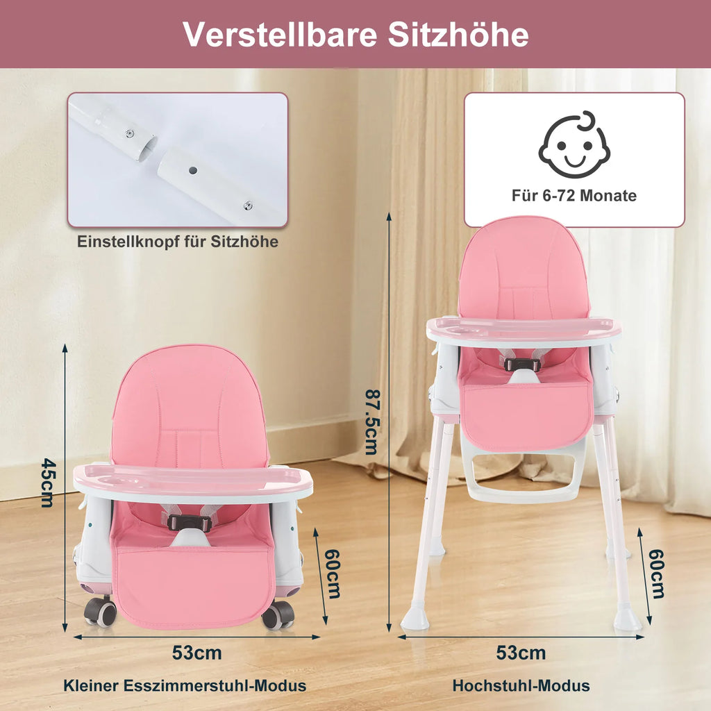 Baby chair high chair 4-in-1, height adjustable children high chair station wagon high chair with removable tray, non-slip chair leg caps