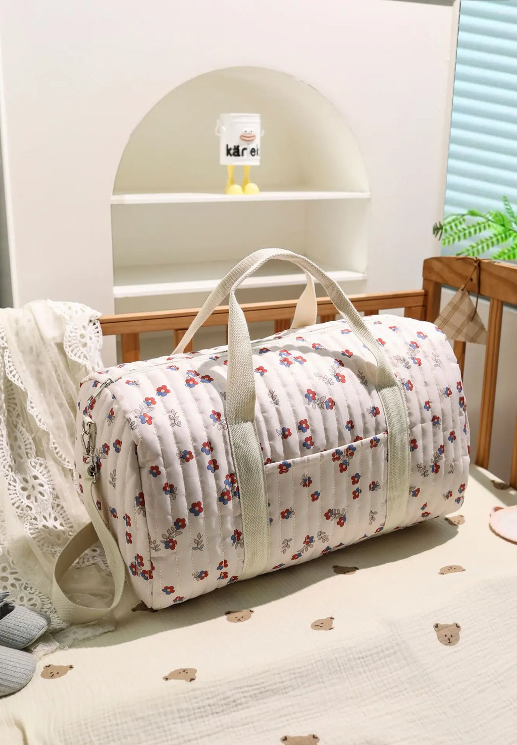 Mommy Bag Storage Bag Multi-functional Shoulder Bag Fashion Cotton Quilted Floral Portable Handbag Lightweight Crossbody Bag