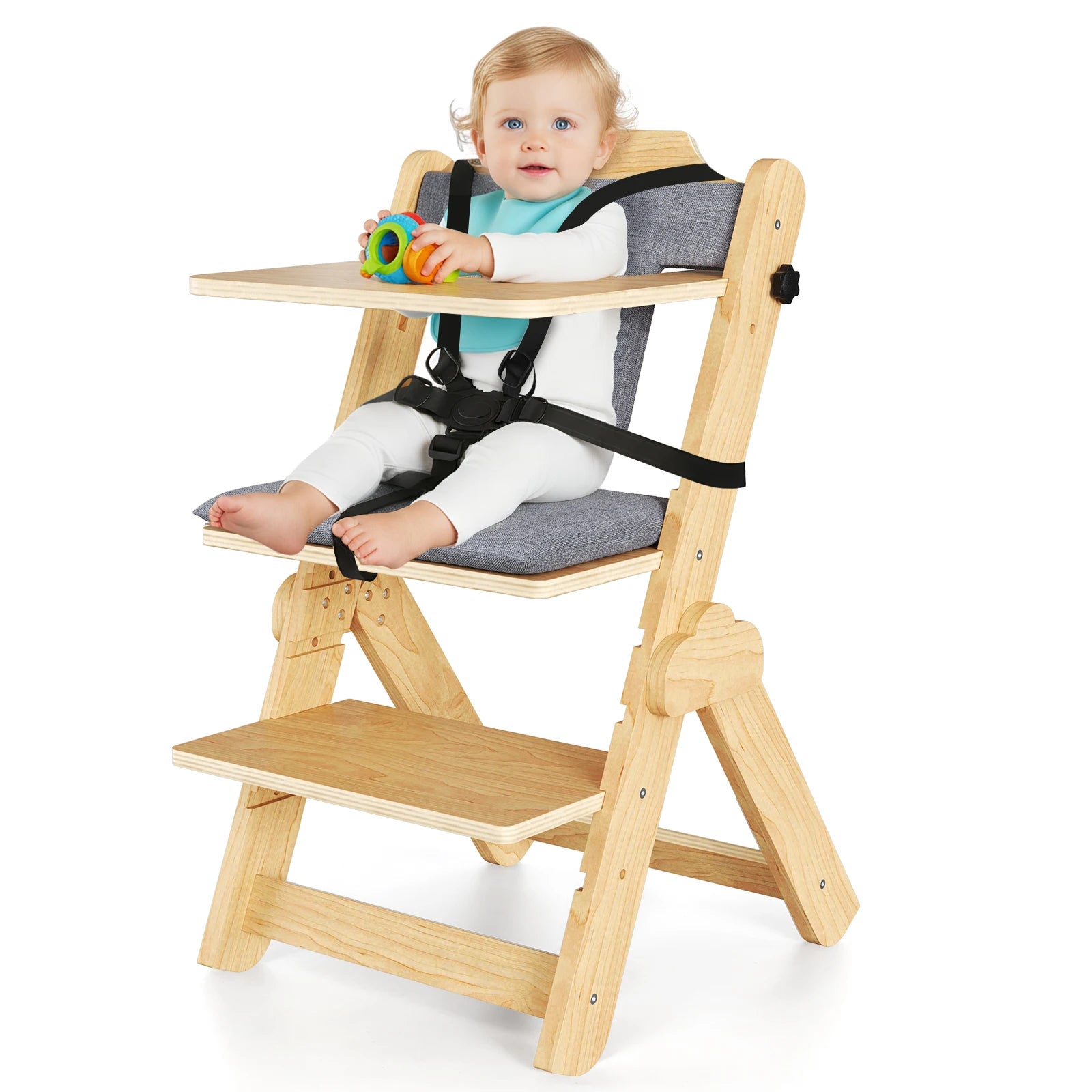 Chaise Haute Bébé en Bois Réglable