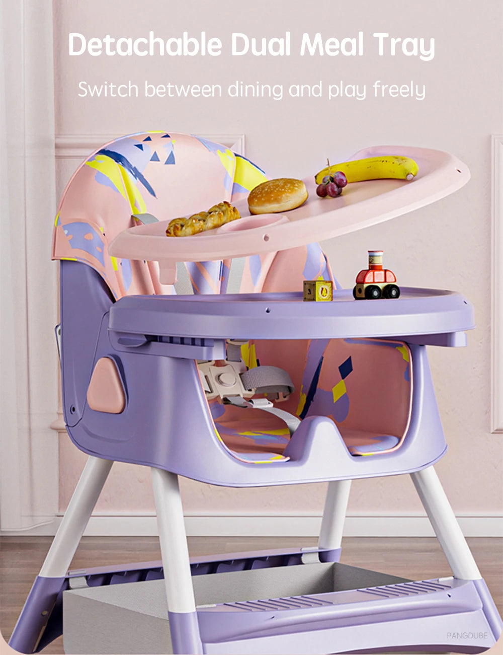 PANGDUBE Baby Seat Toddler Eating Chair Baby High Chair for Dinner Baby Feeding Chair with 4 Wheels, Bib, Bowl&spoon, Reclining