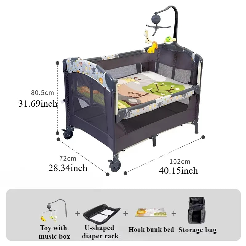 4 in 1 Portable Baby Crib Nursery Center Foldable Travel Playard with Bassinet Mattress Toys Changing Table for Newborn Infant