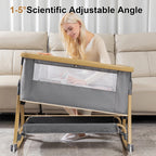 Baby Crib 3 in 1 Bedside Crib Baby Playpen Adjustable Height Rotatable Wheels Cozy Mattress Mosquito for Newborn Baby Infants