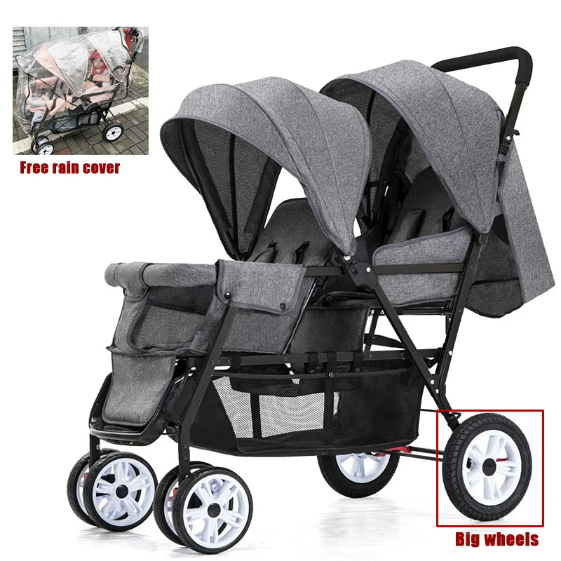 Poussette Double Jumeaux 2-en-1 Pliable