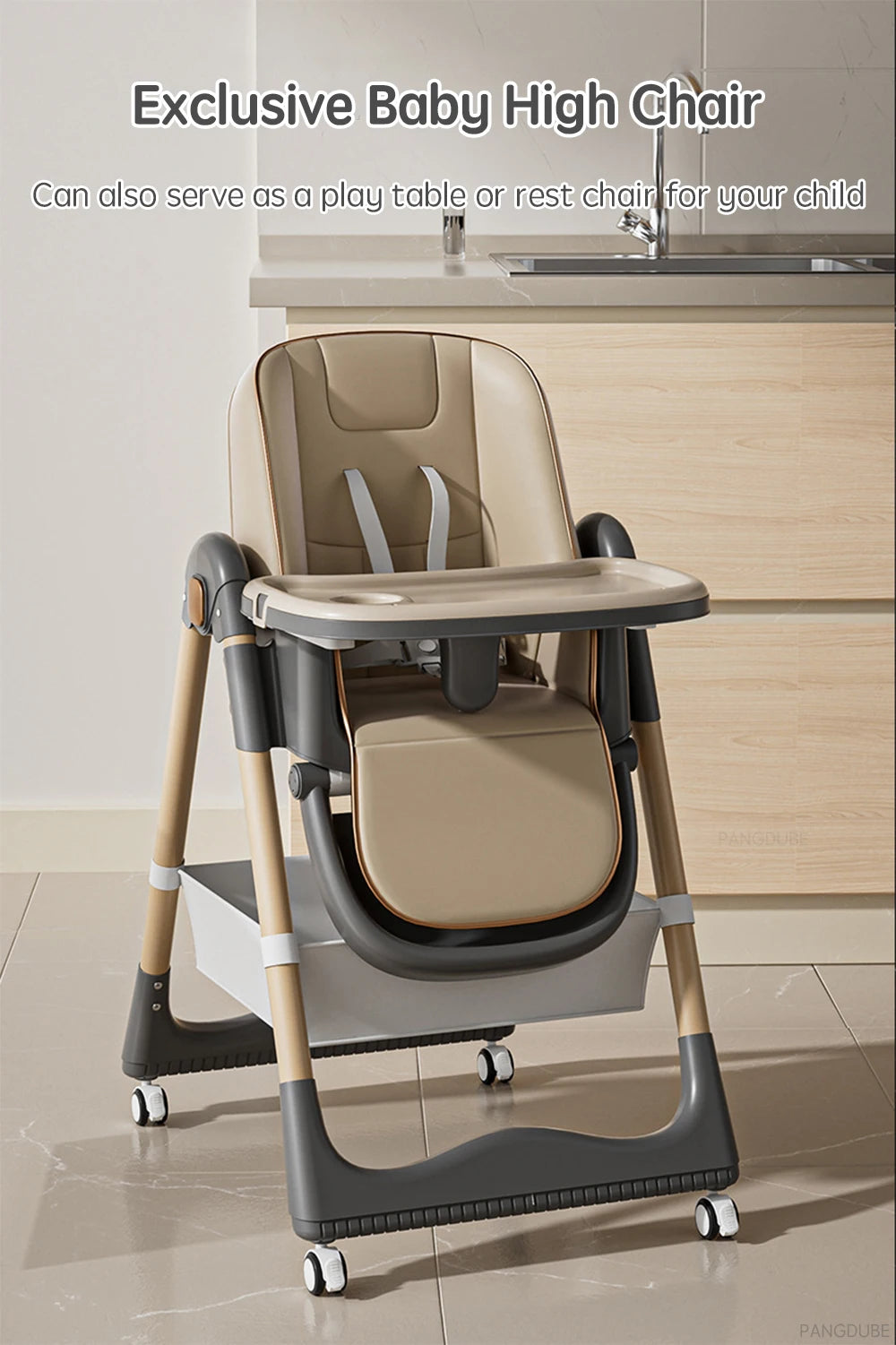 PANGDUBE Baby High Chair Adjustable Height Foldable Dining Chair W/Wheels & Tray Foldable Reclining Kid Feeding Seat For Dinner