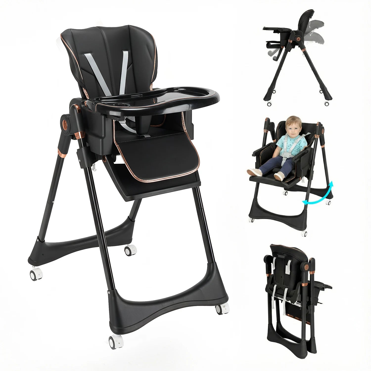 Baby High Chair 2-in-1 Combo High Chair with Swing Function Height Adjusttion Children High Chair Dining Chair Baby Chair Black