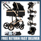 Poussette 3 en 1 Système de voyage Landaus pour nouveau-nés Siège-auto Poussette Paysage élevé Poussette bébé légère