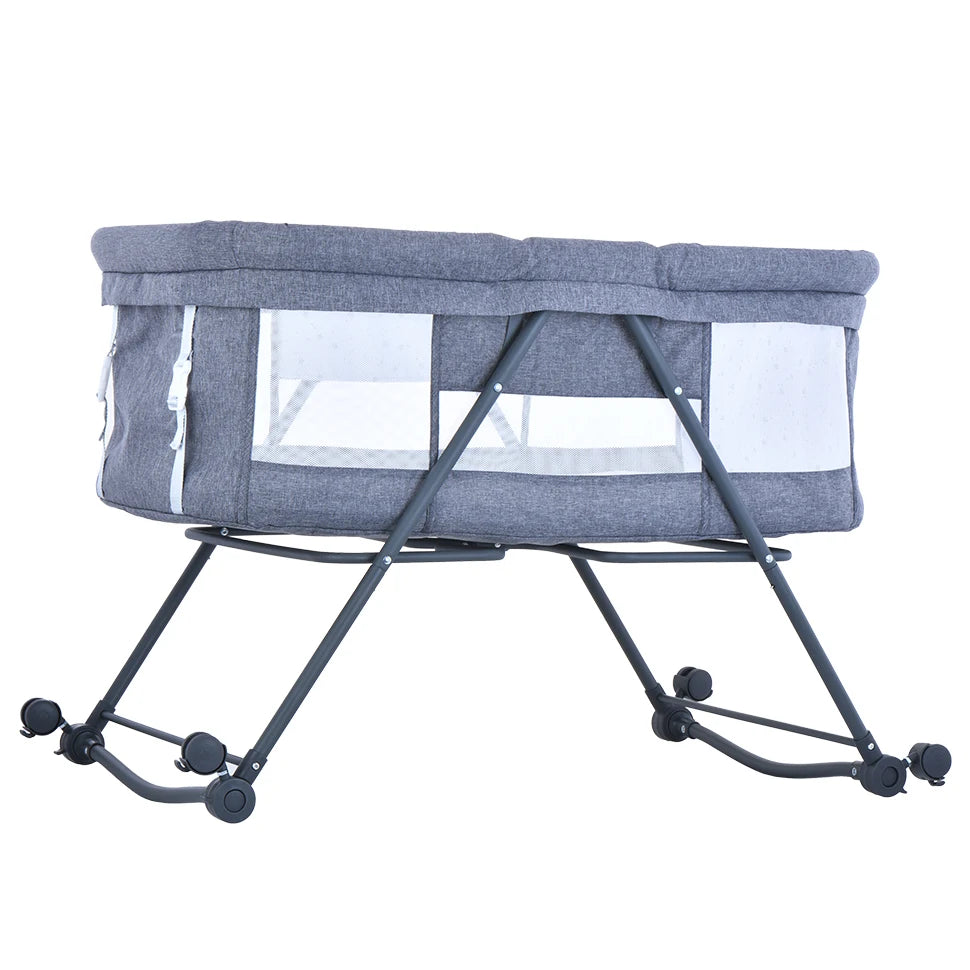 Lit de voyage pliable pour bébé avec matelas et roues silencieuses, berceau berçant convertible, XYT-001