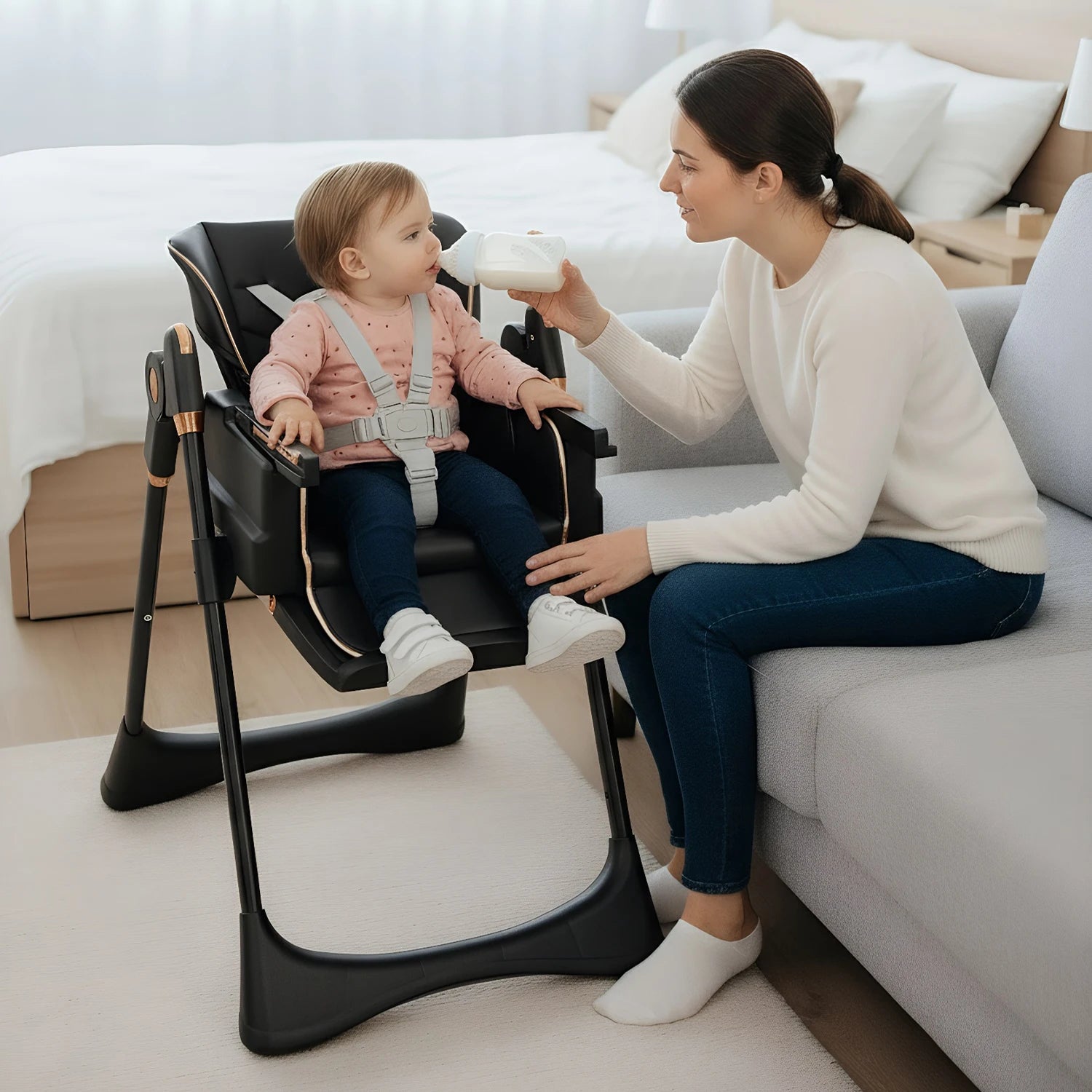 Baby High Chair 2-in-1 Combo High Chair with Swing Function Height Adjusttion Children High Chair Dining Chair Baby Chair Black
