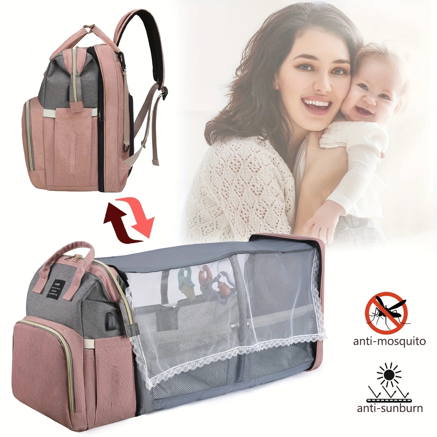 Sac à Dos de Maternité 2 en 1 – Lit Bébé Pliable & Sac de Voyage Grande Capacité