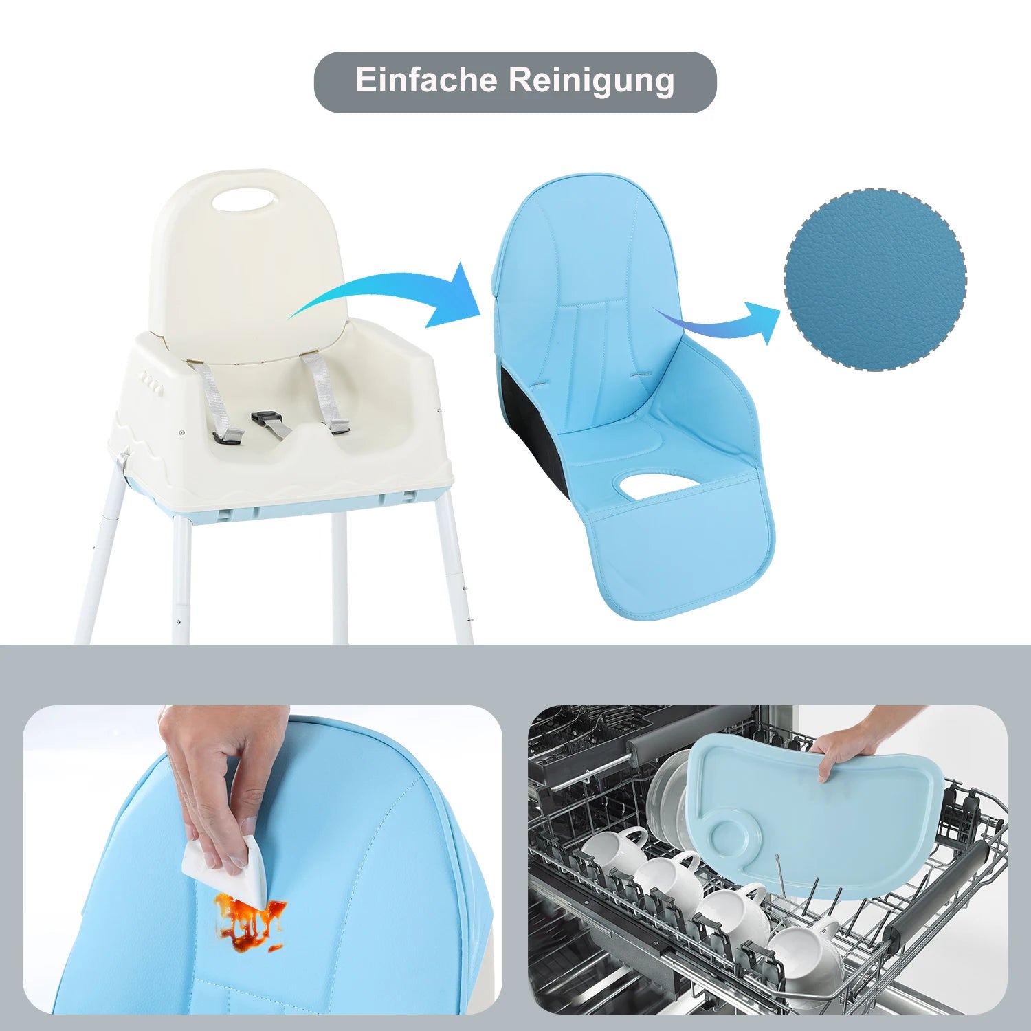 Baby chair high chair 4-in-1, height adjustable children high chair station wagon high chair with removable tray, non-slip chair leg caps