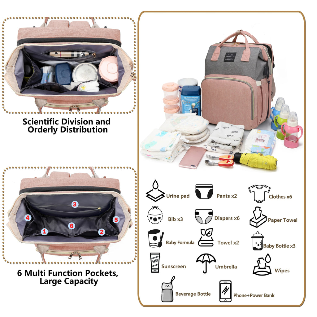 Sac à Dos de Maternité 2 en 1 – Lit Bébé Pliable & Sac de Voyage Grande Capacité